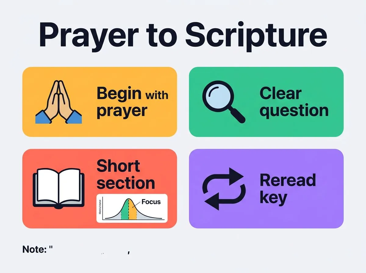 Infographic steps showing prayer, a question, a short reading, and rereading key parts.