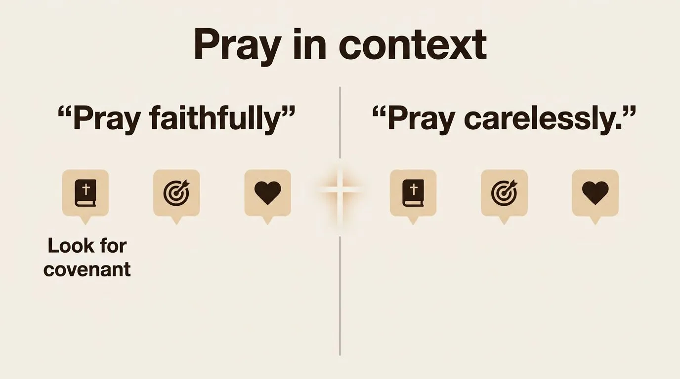 Comparison infographic showing faithful vs careless ways to pray God’s promises.