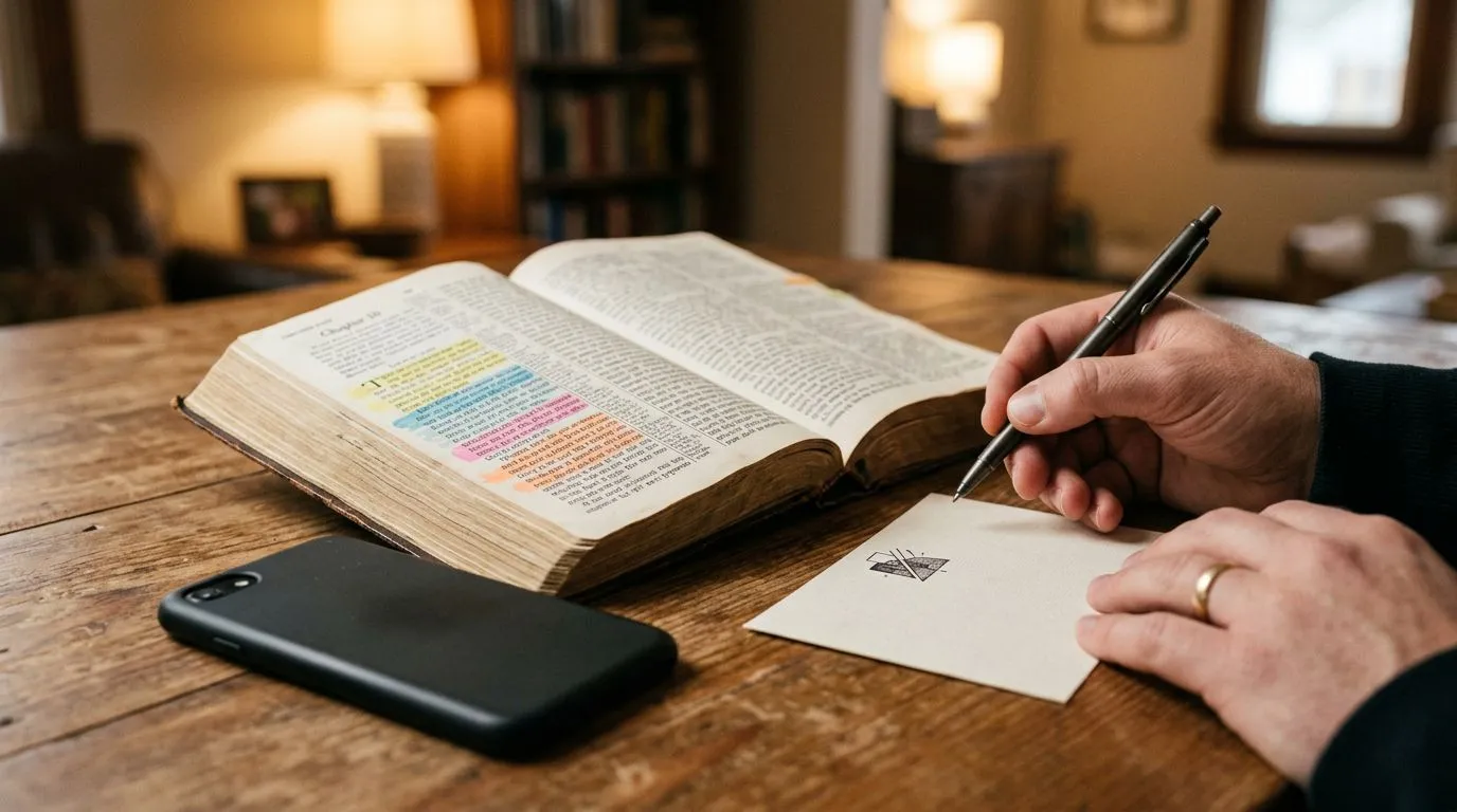 Bible open with a pen ready for a short prayer