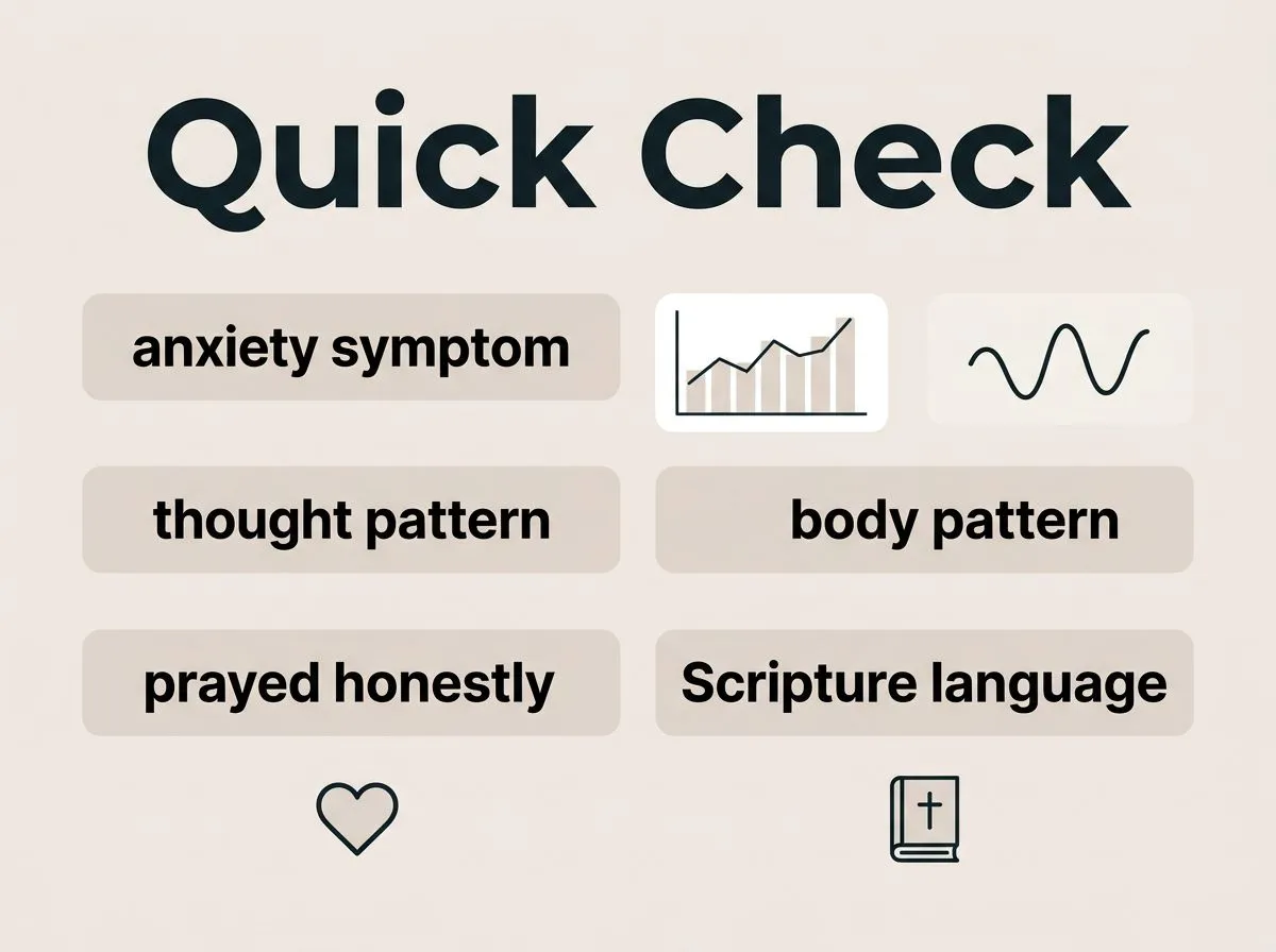 Checklist-style graphic for verifying anxiety symptoms and prayer focus