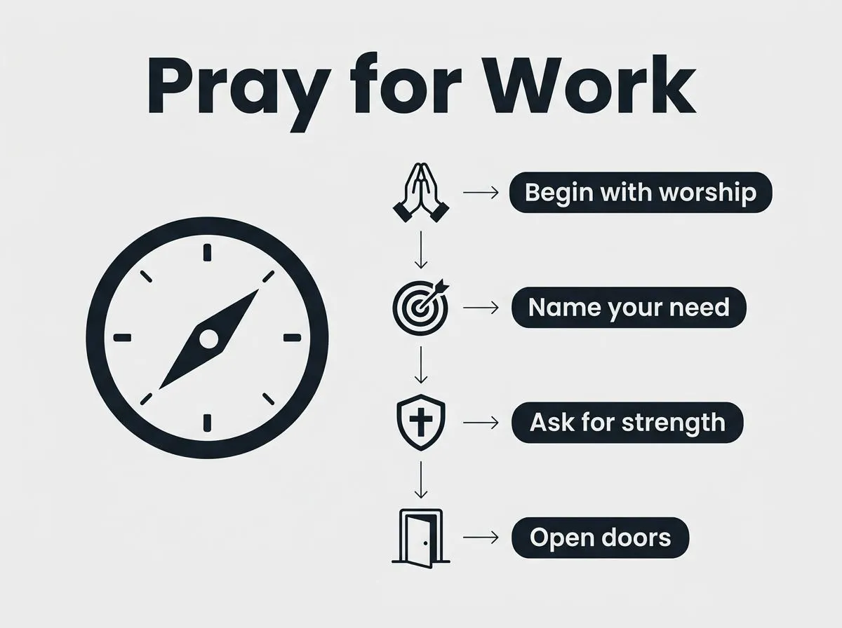 An infographic showing simple steps to pray for work and guidance.