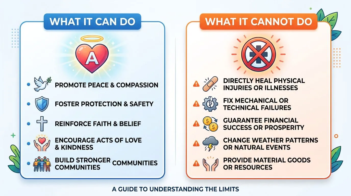 Side-by-side comparison graphic showing what bedtime prayer can and cannot do.