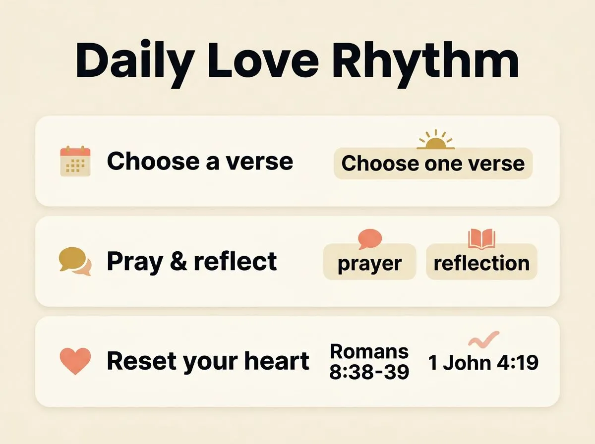 Infographic showing a daily routine to choose a verse, pray, reflect, and reset your heart