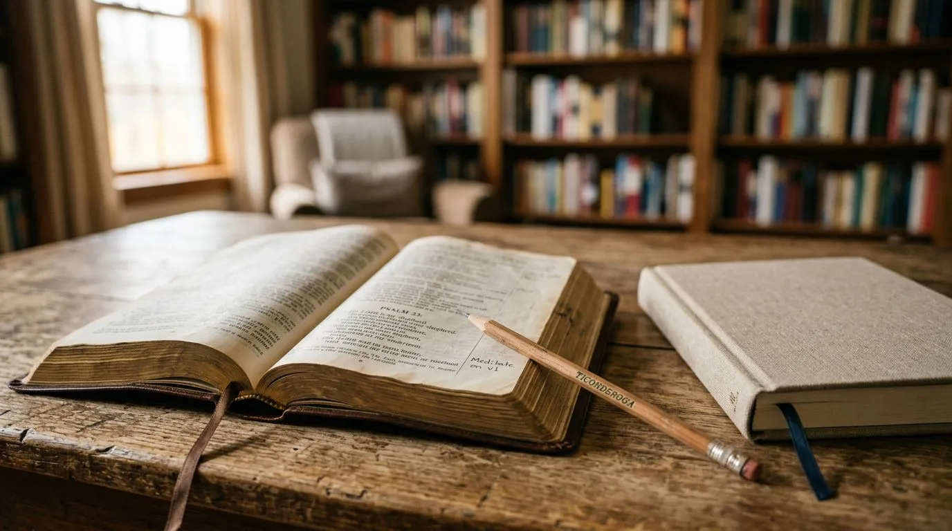 Close-up of an open Bible with warm natural lighting, symbolizing reading Scripture in context for marriage understanding.