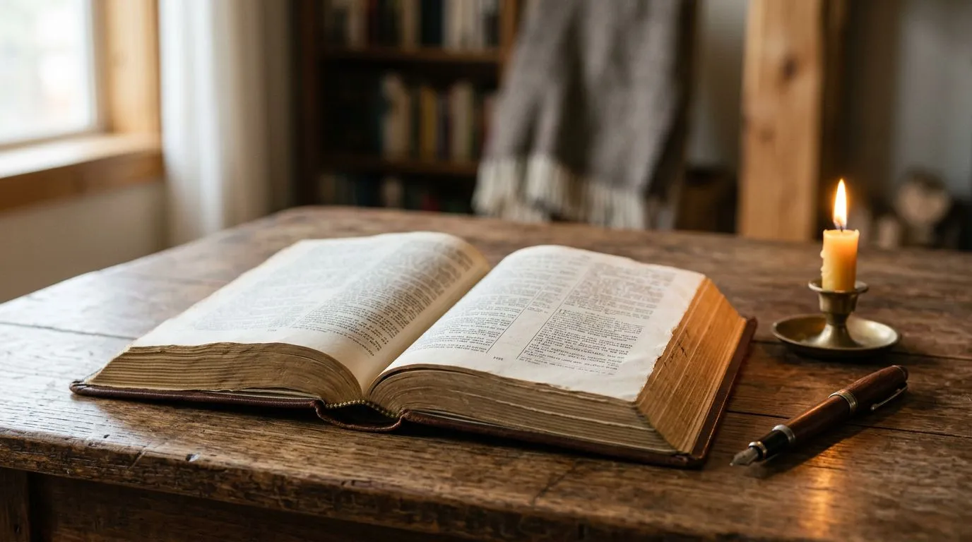 Open Bible on a wooden table symbolizing faith and trust in God