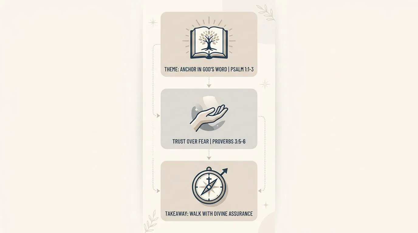 Infographic layout linking faith themes across Bible verses