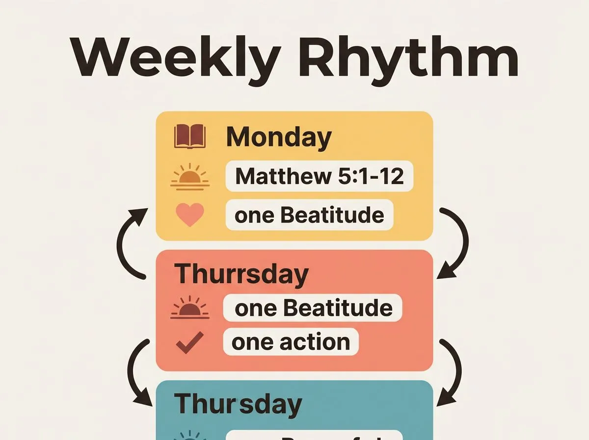 Infographic layout showing a simple weekly practice rhythm for Jesus’ teachings.