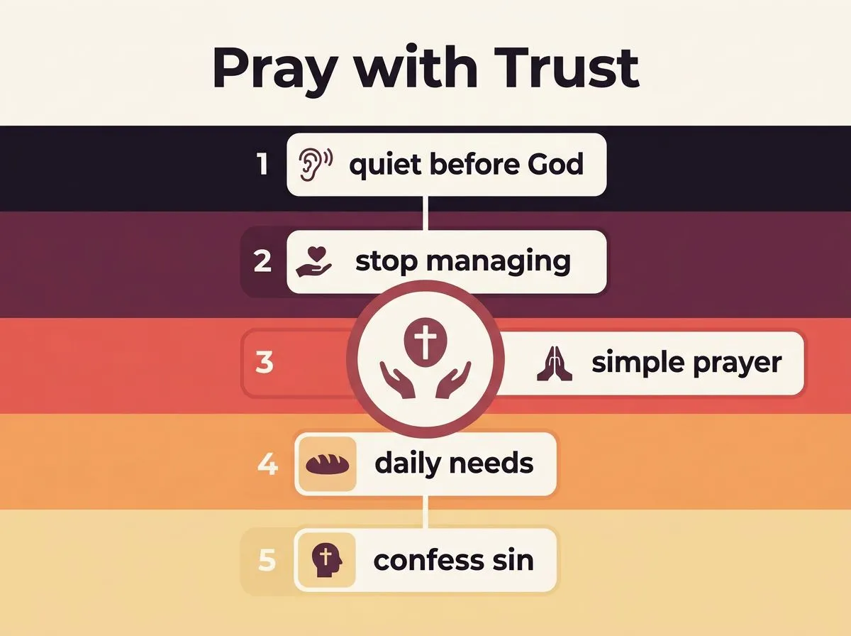 Checklist style infographic showing a simple flow for growing in prayer.