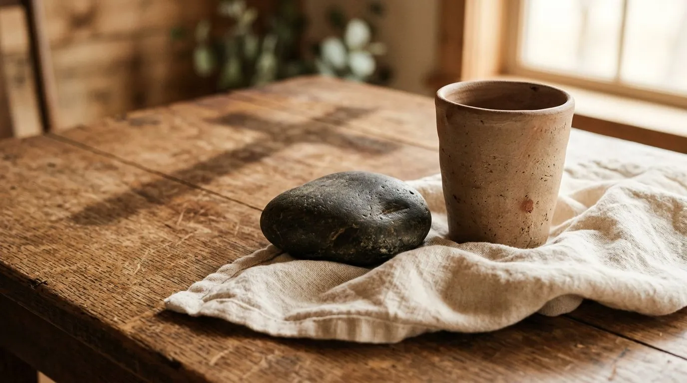 Symbolic, realistic still life representing atonement and forgiveness through imagery of cost and cleansing, with no text or logos.