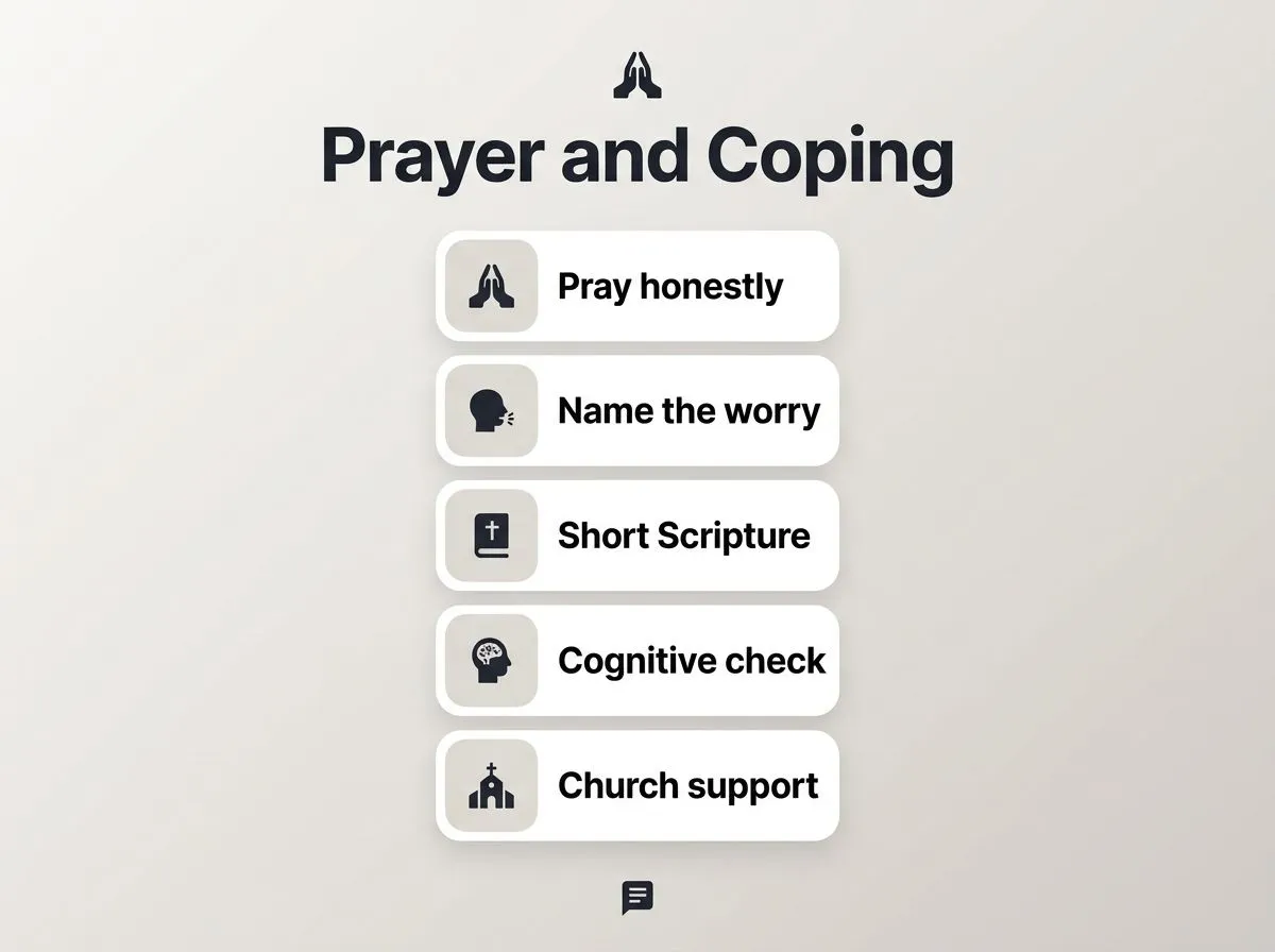 Infographic style layout showing simple steps to pair prayer with coping tools.