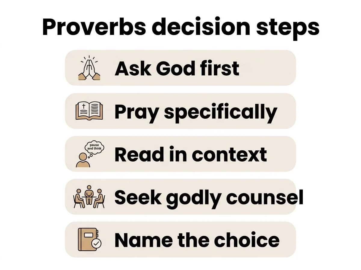 Step-by-step infographic showing how to apply Proverbs to everyday decision-making.